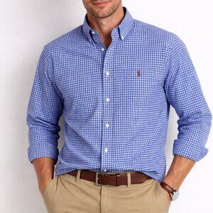 Ralph Lauren Men's Button Down Shirt Size XL Blue White Gingham Long Sleeve Logo